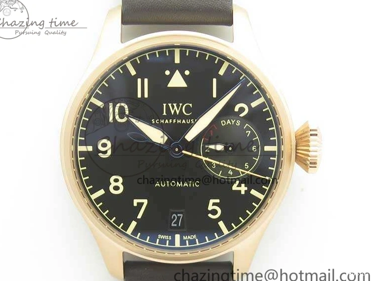 MIROTIME 0123 Big Pilot IW510301 Satin-Polished RG YLF Best Edition Black Dial On Leather Strap A Flexible 7222